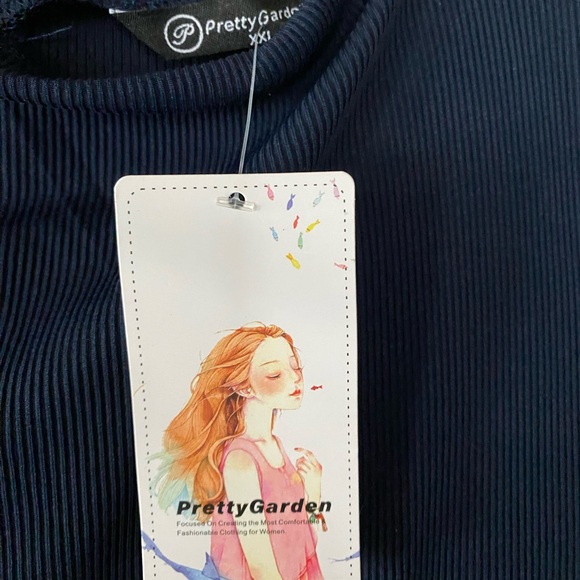 NWT PRETTYGARDEN Elegant Navy Sleeveless Long Jumpsuit, Ribbed Knit, Mock Neck - Picture 2 of 15